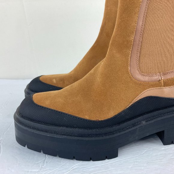 NEW Sam Edelman Womens Sz 8.5 Lulia Brown Suede Chelsea Chunky Heel Platform - Picture 3 of 12